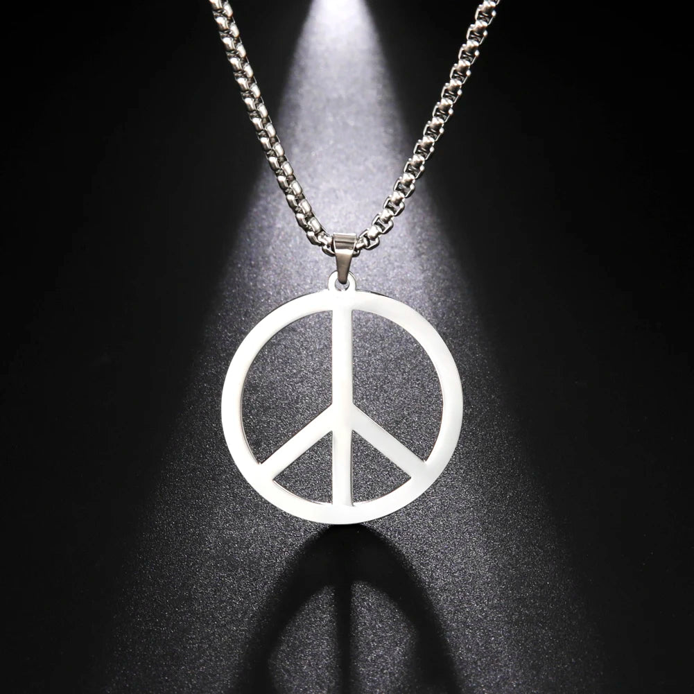 VASSAGO Hippie Style Peace Sign Necklace Peace Symbol Jewelry Stainless Steel 1960s Party Accessory Necklace for Men
