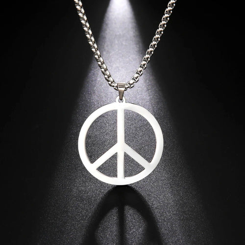 1960s Hippie Peace Sign Chain Necklace — Stainless Steel