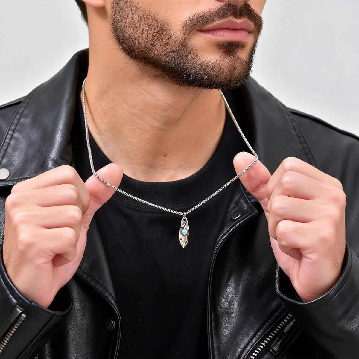 Blue Stone Pendant Necklace — Stainless Steel