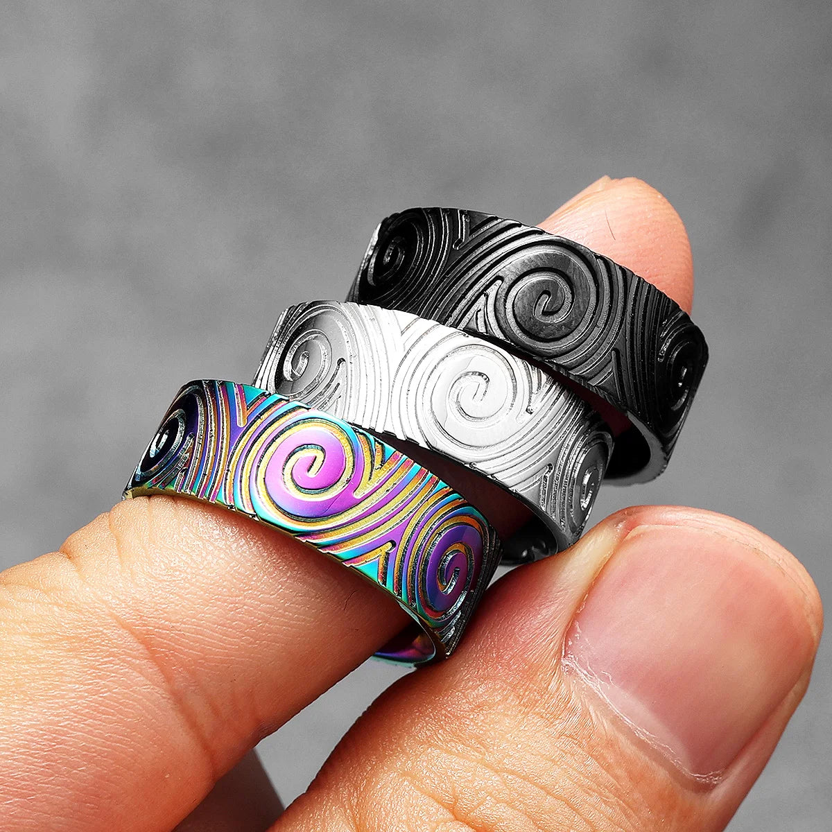 Fingerprint Swirl Ring — Stainless Steel