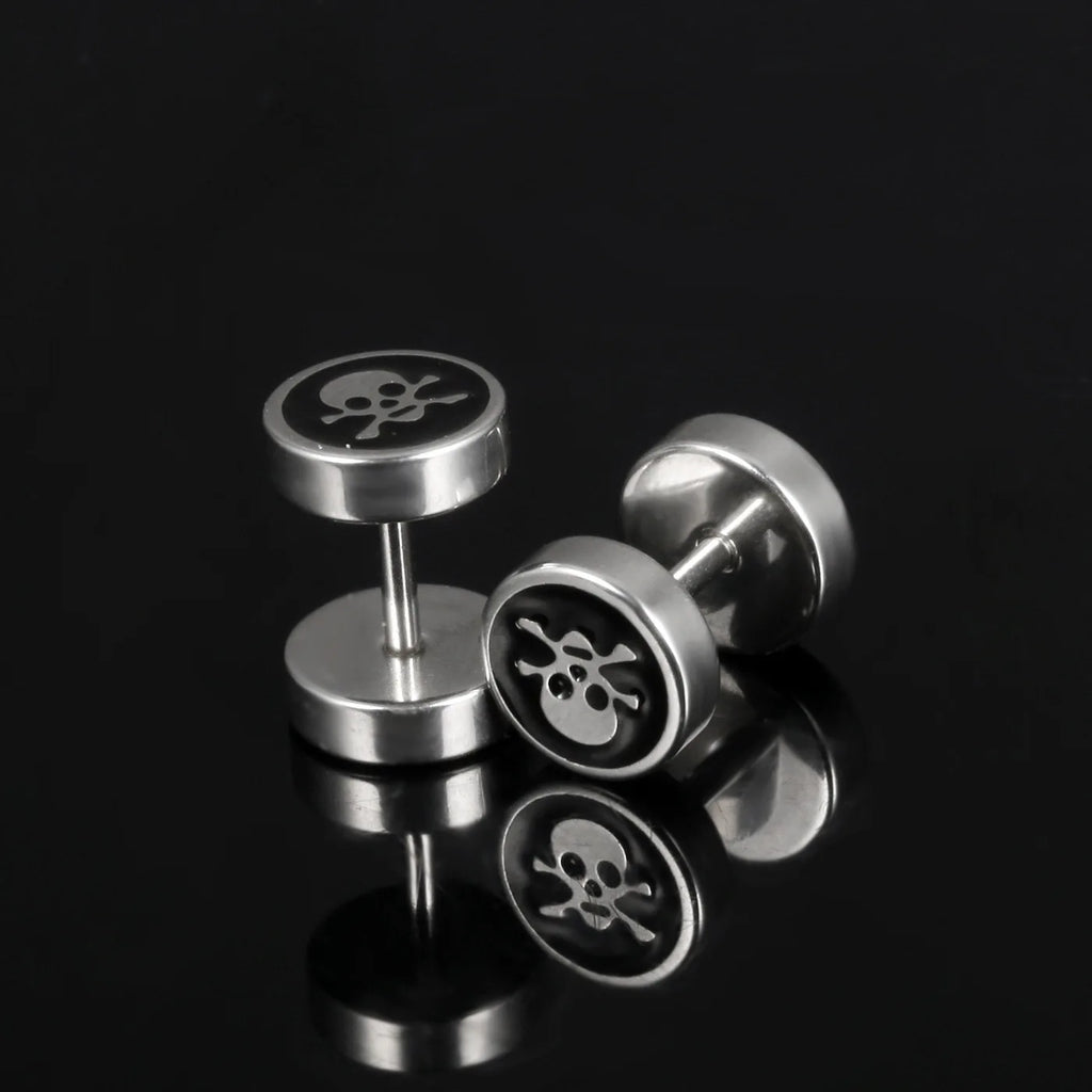 Edgy Gothic Skull Screw Back Stud Earrings Stainless Steel Non Tarnish Unisex Statement Jewelry