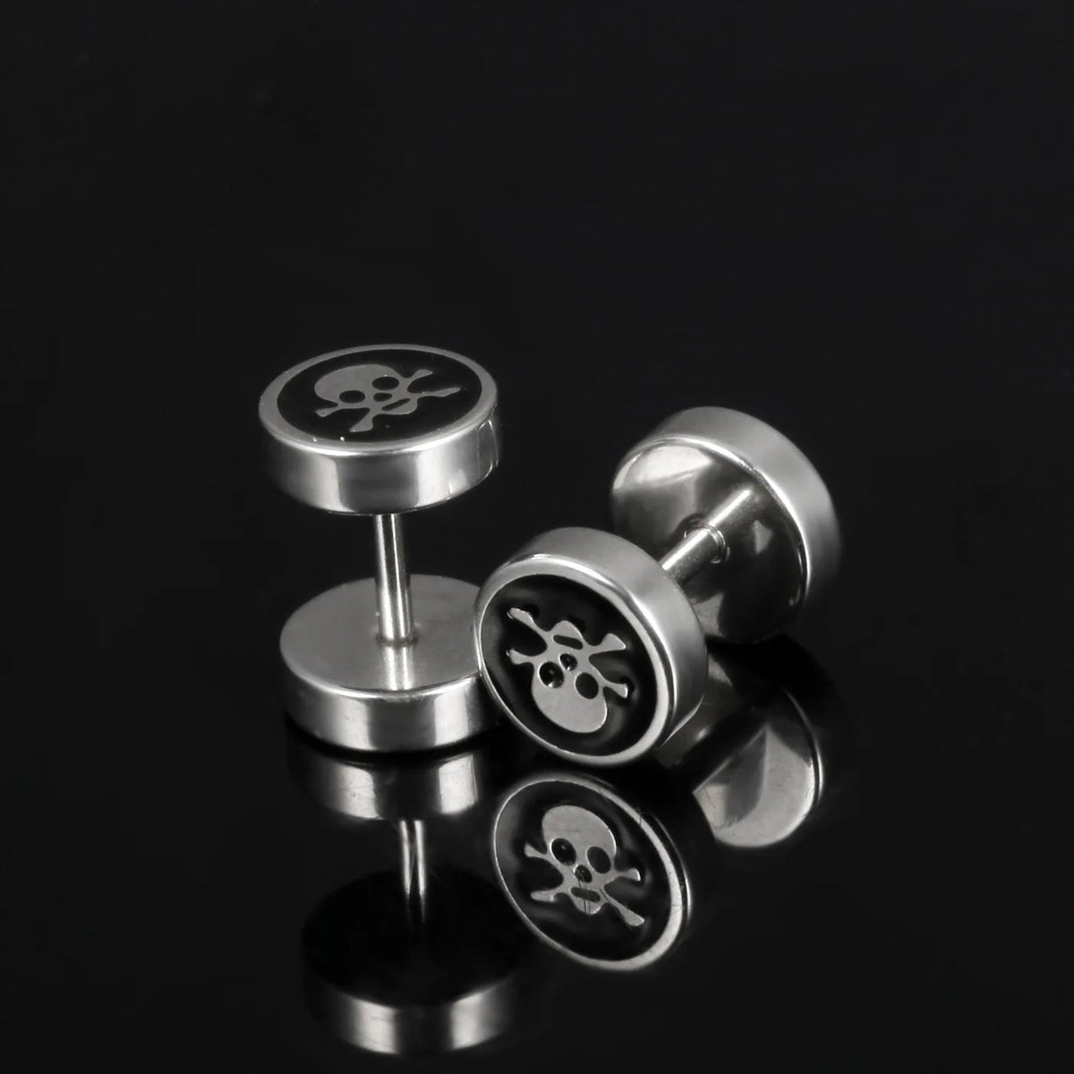 Edgy Gothic Skull Screw Back Stud Earrings Stainless Steel Non Tarnish Unisex Statement Jewelry