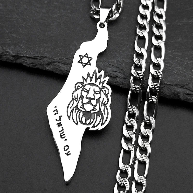 Israel-Palestine Map Pendant Necklace — Gold-Tone