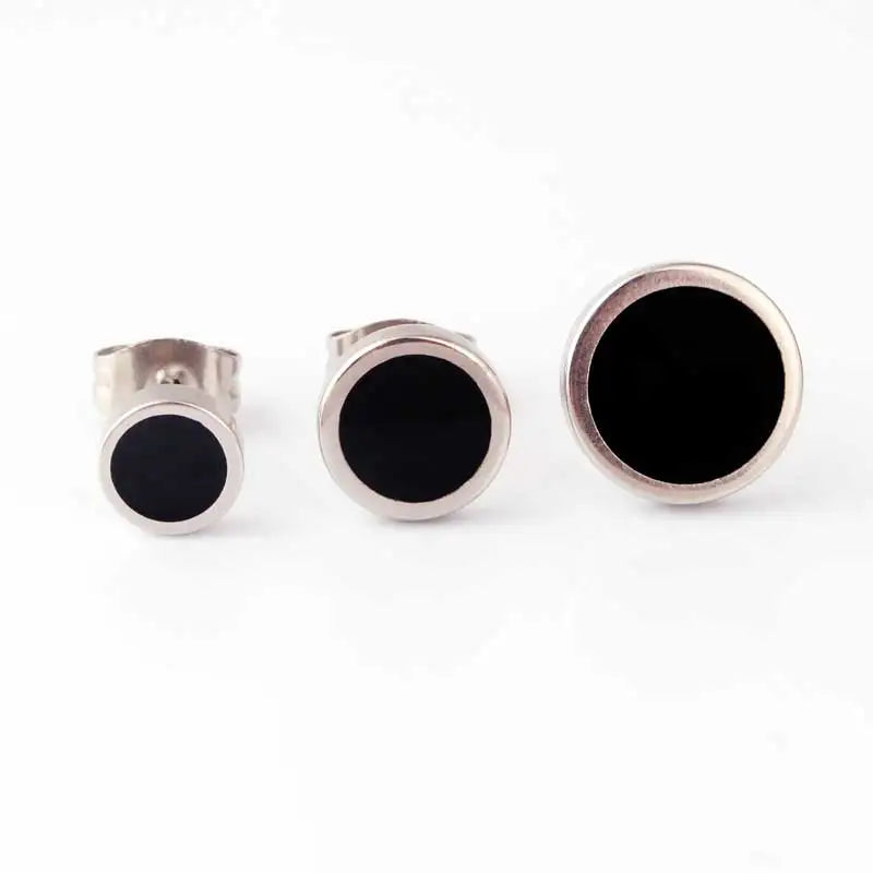 Round Stud Earrings 3 Pairs Set 6mm 8mm 10mm — Stainless Steel