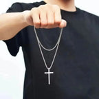 2026 Hip Hop Trend Cross Pendant Necklace for Men Punk Silver Color Titanium Steel Chain Versatile Street Jewelry Accessories