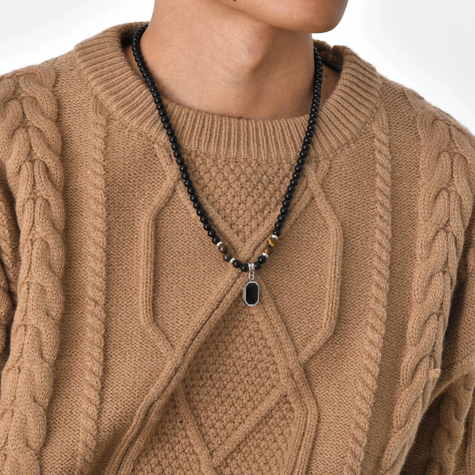 Black Stone Square Pendant Necklace