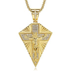 Men's Necklace Big Jesus Cross Pendant & Chain Mens Gold Color Stainless Steel Crucifix Necklaces Man Iced Out Bling