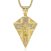 Iced Out Cross Jesus Gold Pendant Necklace — Steel