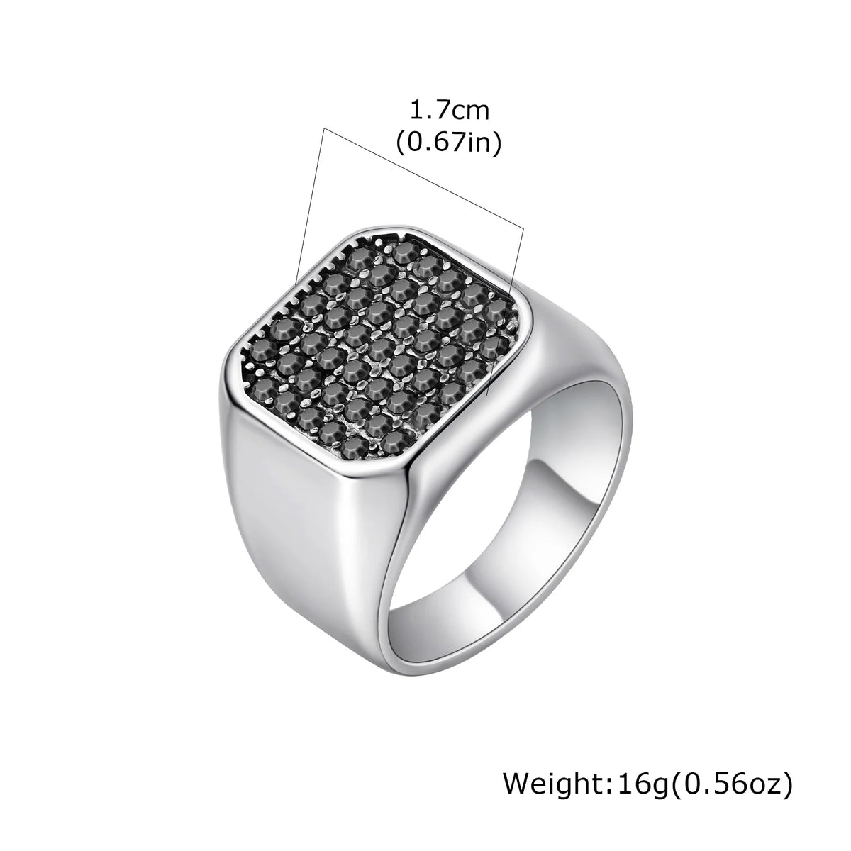 Men Signet Ring, Stainless Steel Paved Black Cubic Zirconia Band Punk Hip Hop Finger Jewelry Gift for Male Party Daily