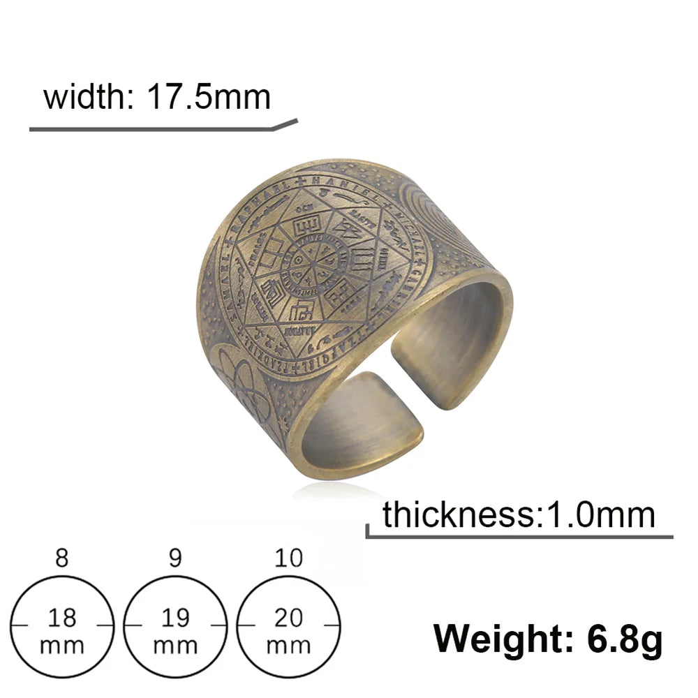 My Shape Vintage Solomon Rings Seal of The 7 Archangels Rings for Men Bronze Copper Ring Viking Rune Finger Ring Amulet Jewelry