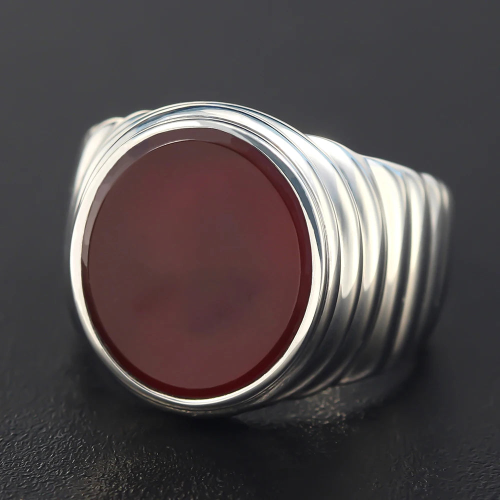 Corrugated Agate Ring — 925 Silver