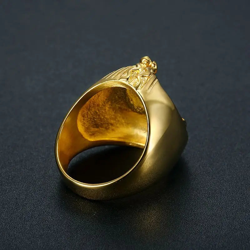 Megin D Stainless Steel Titanium Hip Hop Punk Egyptian Pharaoh Human Gold Color Rings for Men Women Couple Gift Fashion Jewelry