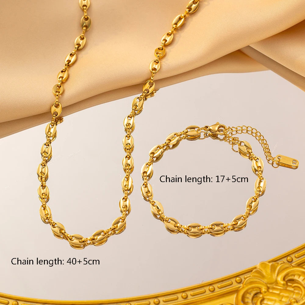 316L Stainless steel coffee bean Chain Necklace Cute pig nose chain bracelet Punk Hip Hop DIY jewelry Handmade necklace