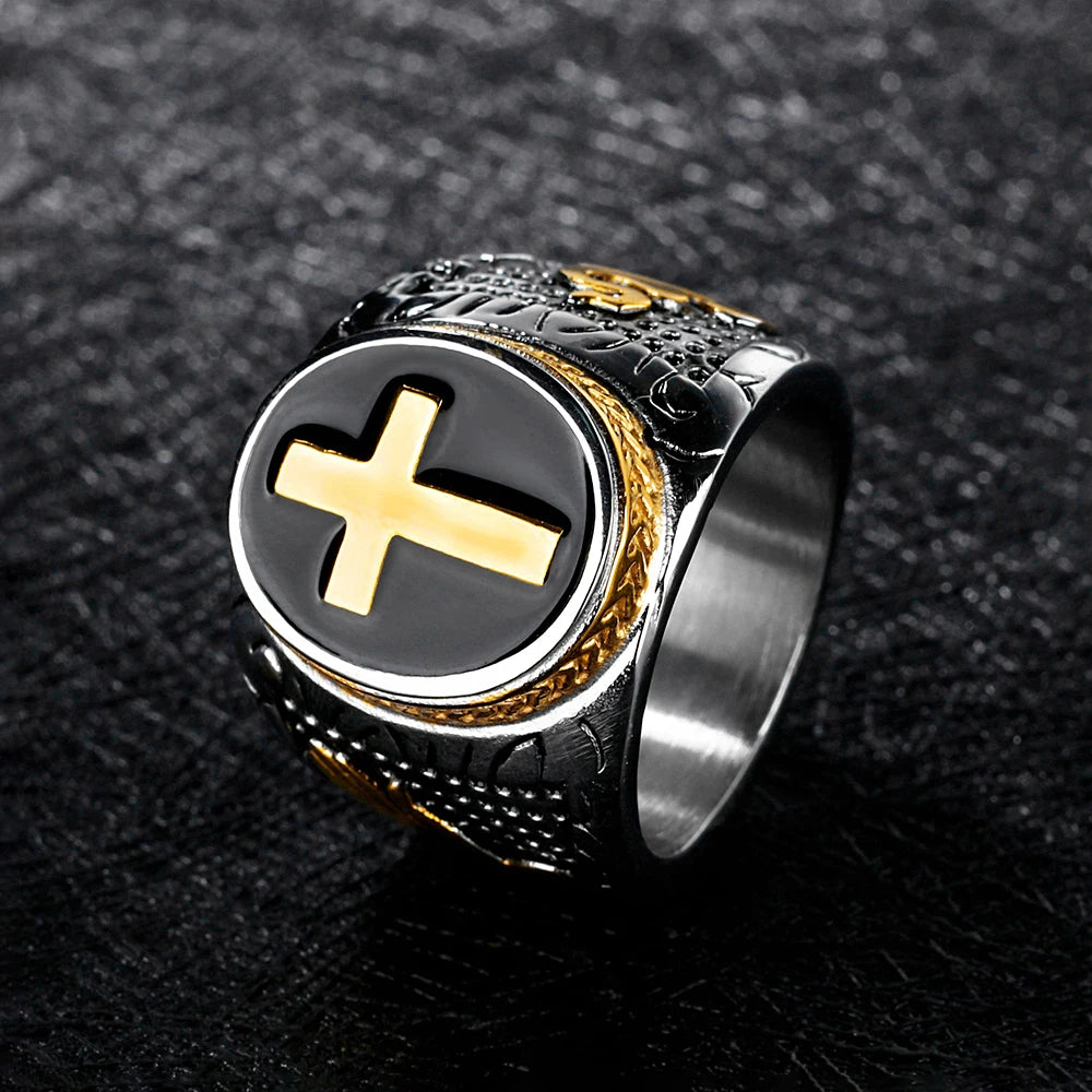 Vintage Stainless Steel Sliver/Gold Color Cross Rings Punk Fashion Christian Signet Ring For Men Amulet Jewelry Gifts