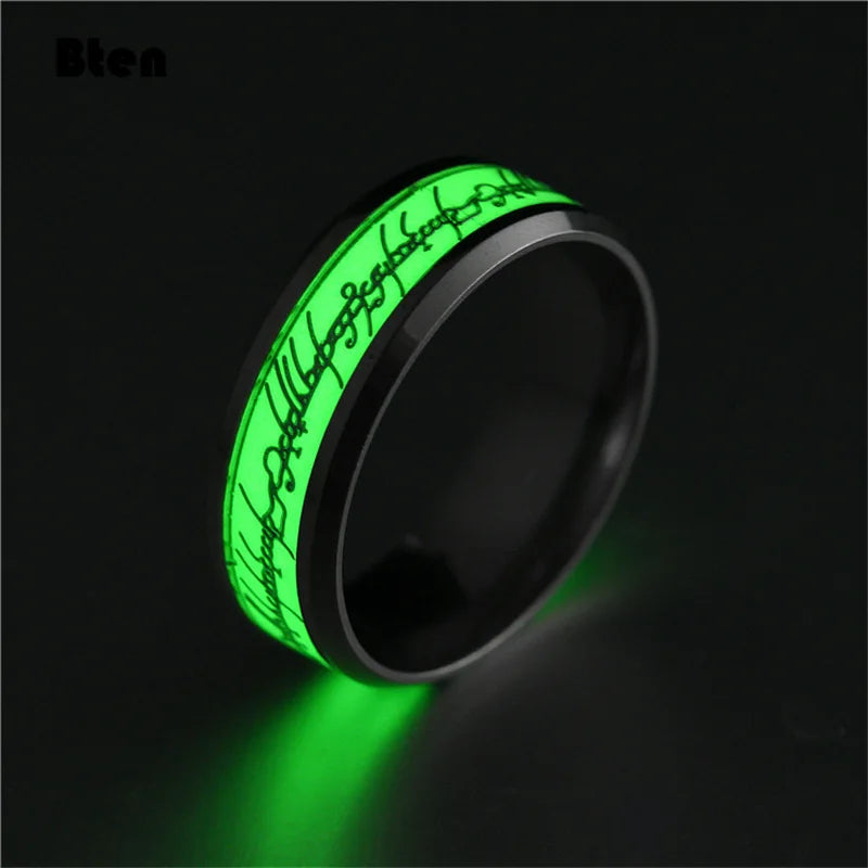 Bten Luminous Ring Black Fashion Man Minimalist Stainless Steel Ring Glowing Ring Couple In The Dark Jewelry Black