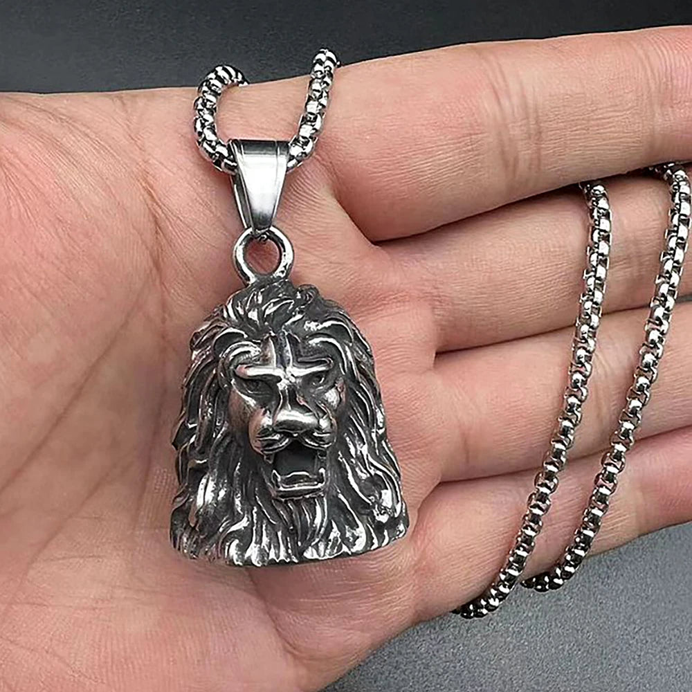 Gothic Lion Head Bell Pendant — Stainless Steel