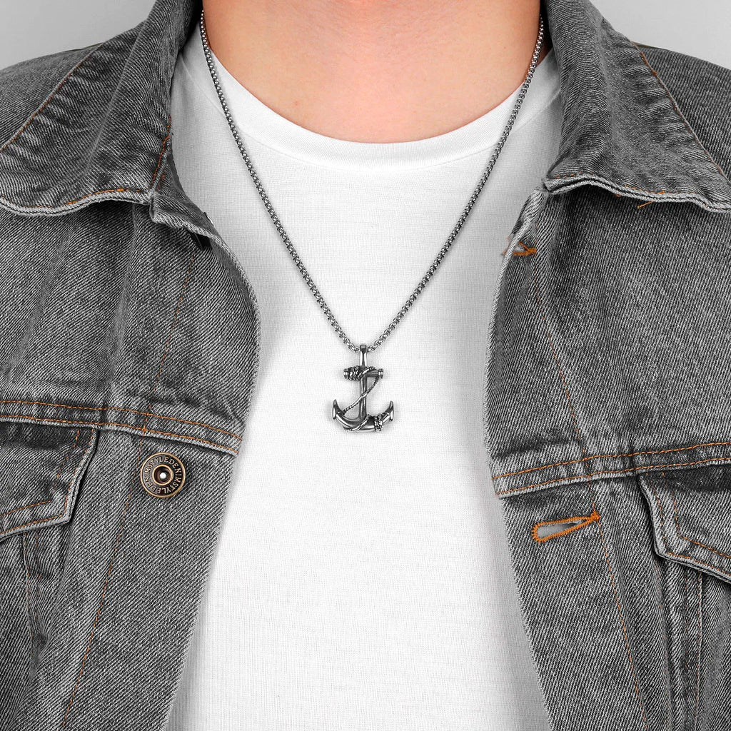 Anchor Sailor Pendant Necklace — Stainless Steel