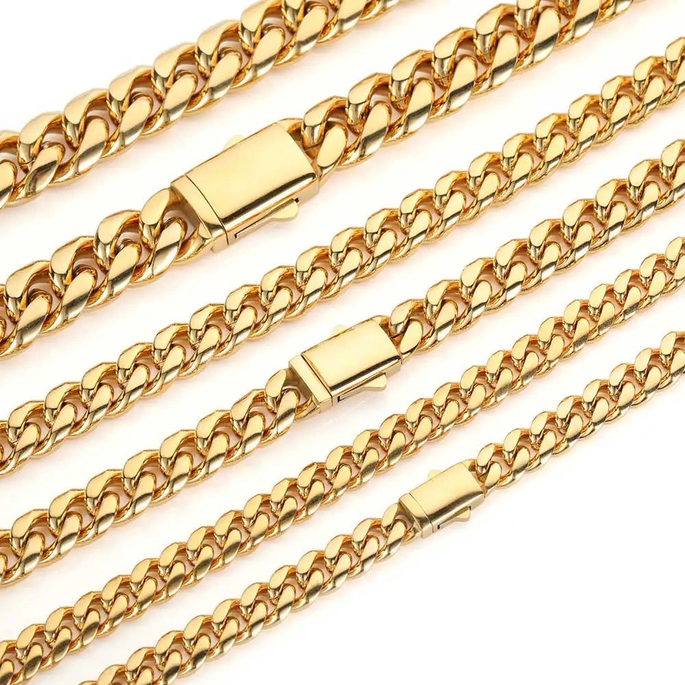 Stainless Steel Cuban Chain Necklace Miami 8/10/12MM