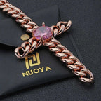 Rose Gold Cross Pendant Necklace Cuban Chain