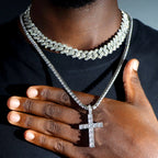 2Pcs Punk Crystal Cross Ankh Tennis Chain Iced Out Prong Cuban Link Chain Necklace For Men Women Rapper Necklaces