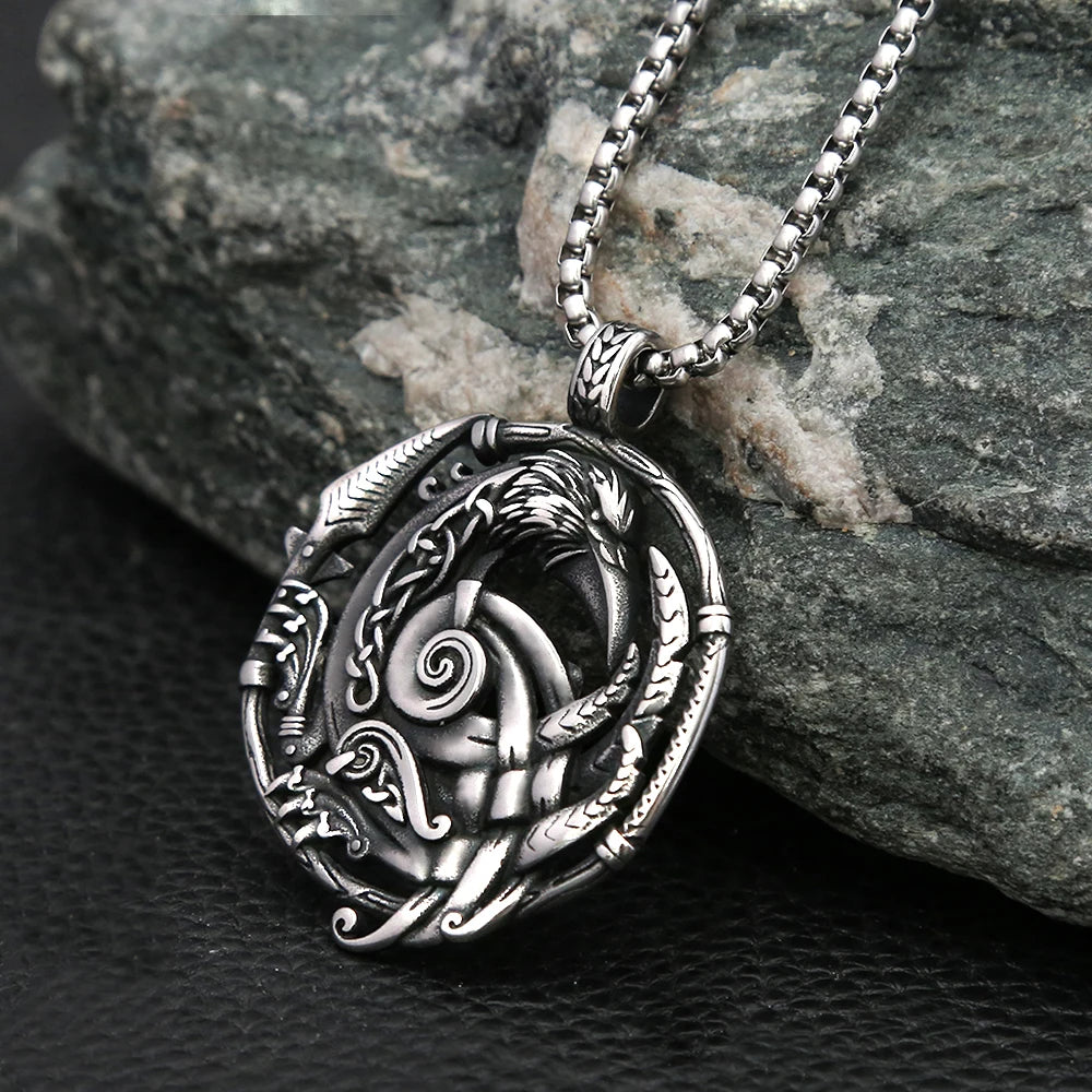 Viking Odin Raven Pendant — Stainless Steel