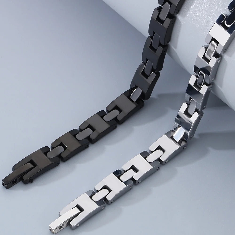 Never Scratched Tungsten Steel Men's Bracelets Black Silver Color 6MM Width H Style Link Chain Bracelet for Man Women