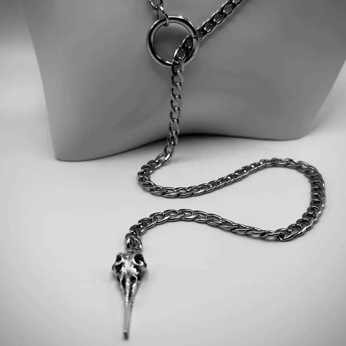 Crow skull necklace,Gothic jewelry,punk accessory,O-Ring,Cuban chain,rock,Vintage,mystery,witch,alternative,Choker for
