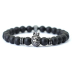 Noter Hiphop Men Bracelet Beaded 8mm Onyx Stone Braclet Wolf Lion Animal Braslet Punk Jewelry Pirate Skull Brazalete