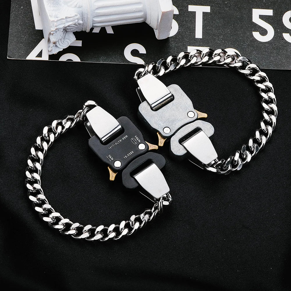 Hip-hop Functional Buckle Thick Chain Metal Lock Necklace Bracelet Personality Street Men and Women Accessories Gift