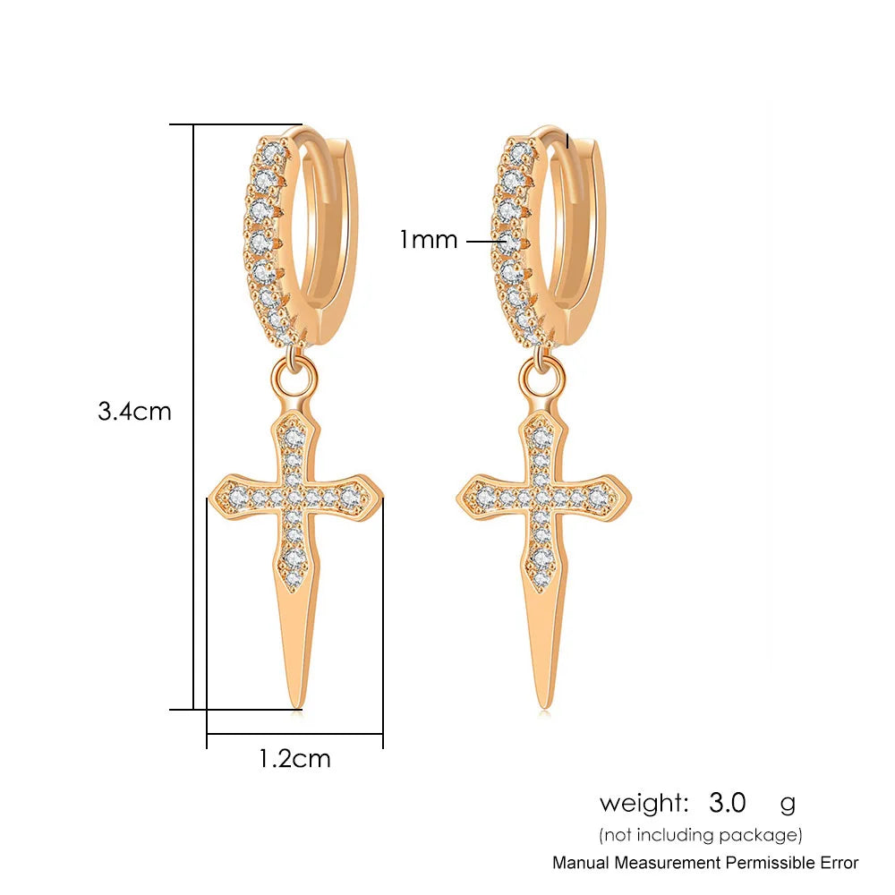 Iced Out Ankh Dangle Hoop Earrings CZ