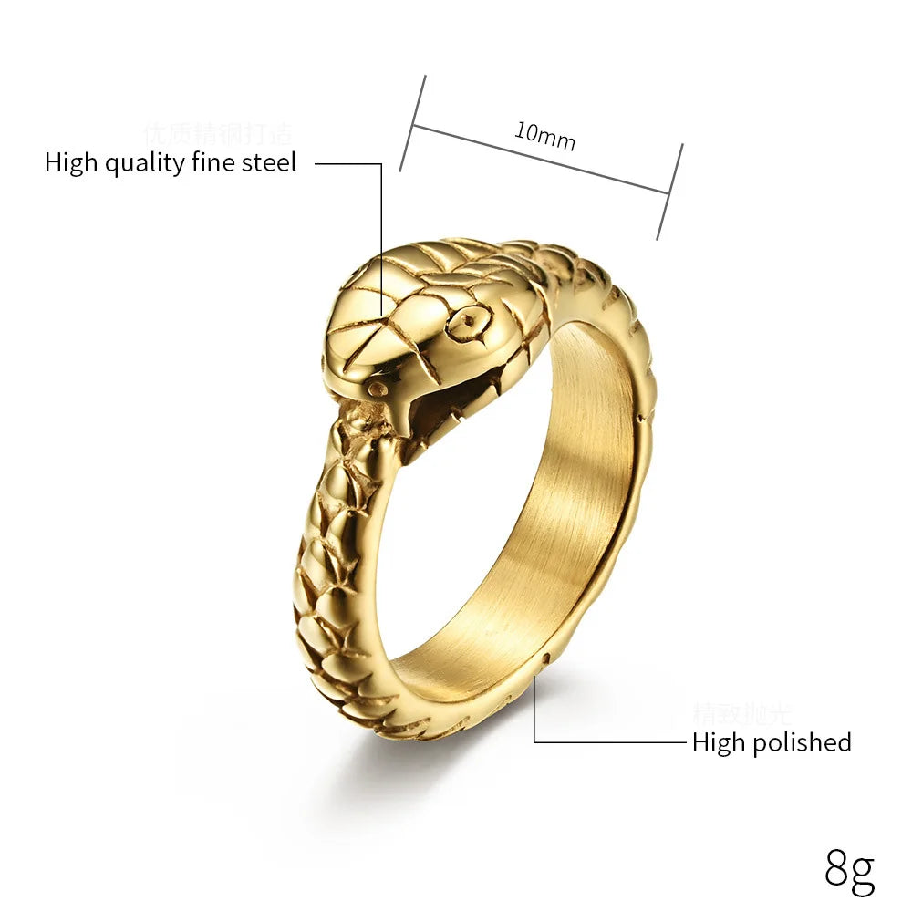 Punk Vintage Viking Snake Ring Men Women Stainless Steel Animal Ring Fashion Simple Biker Amulet Jewelry Gifts