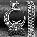 Wicca Moon Moth Pendant — Stainless Steel