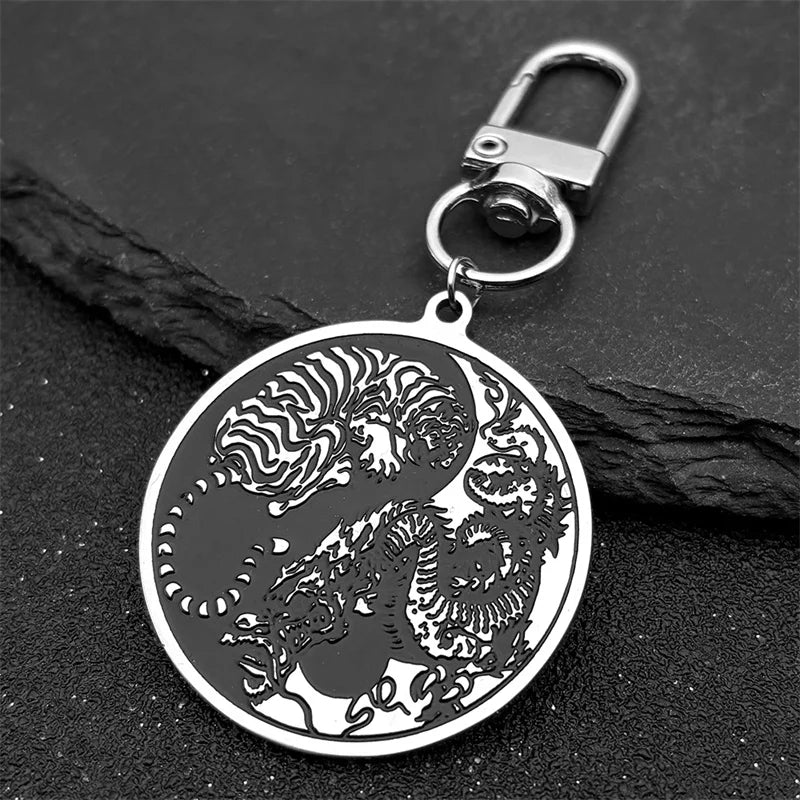 Dragon Tiger Silver Pendant Round Yin Yang Tai