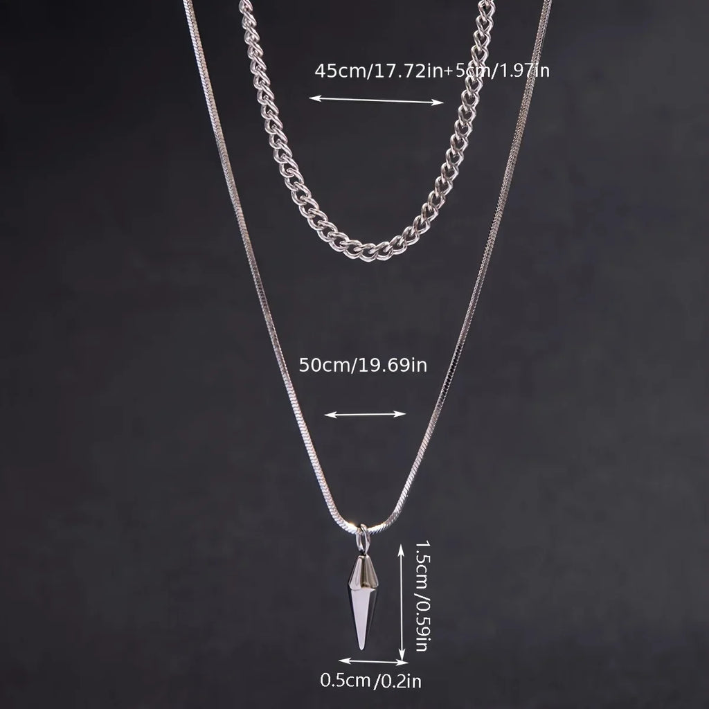 1 piece, men's stainless steel stacked necklace, hip-hop stainless steel round tip cone hanging  necklace, friend gift.jvv