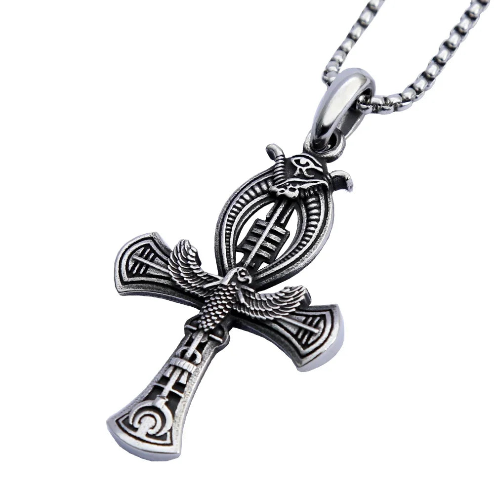 Unique Vintage Ankh Cross Necklace Unisex Stainless Steel Eye Of Horus Amulet Pendant Egyptian Jewelry Gifts