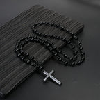Fashion Cool Black Round Beads Hematite Cross Pendant  Necklace for Men and Women