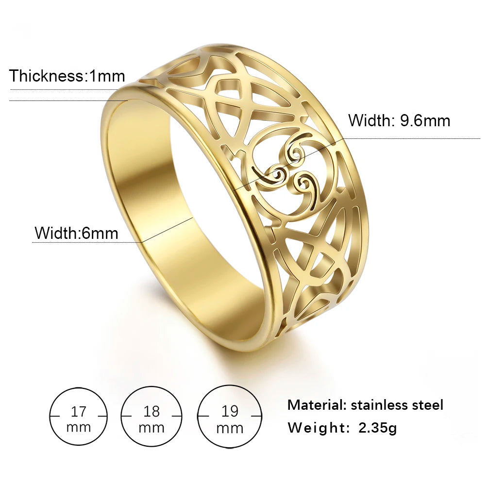 Witch Knot Triskele Ring — Triple Spiral, Gold & Silver Tone