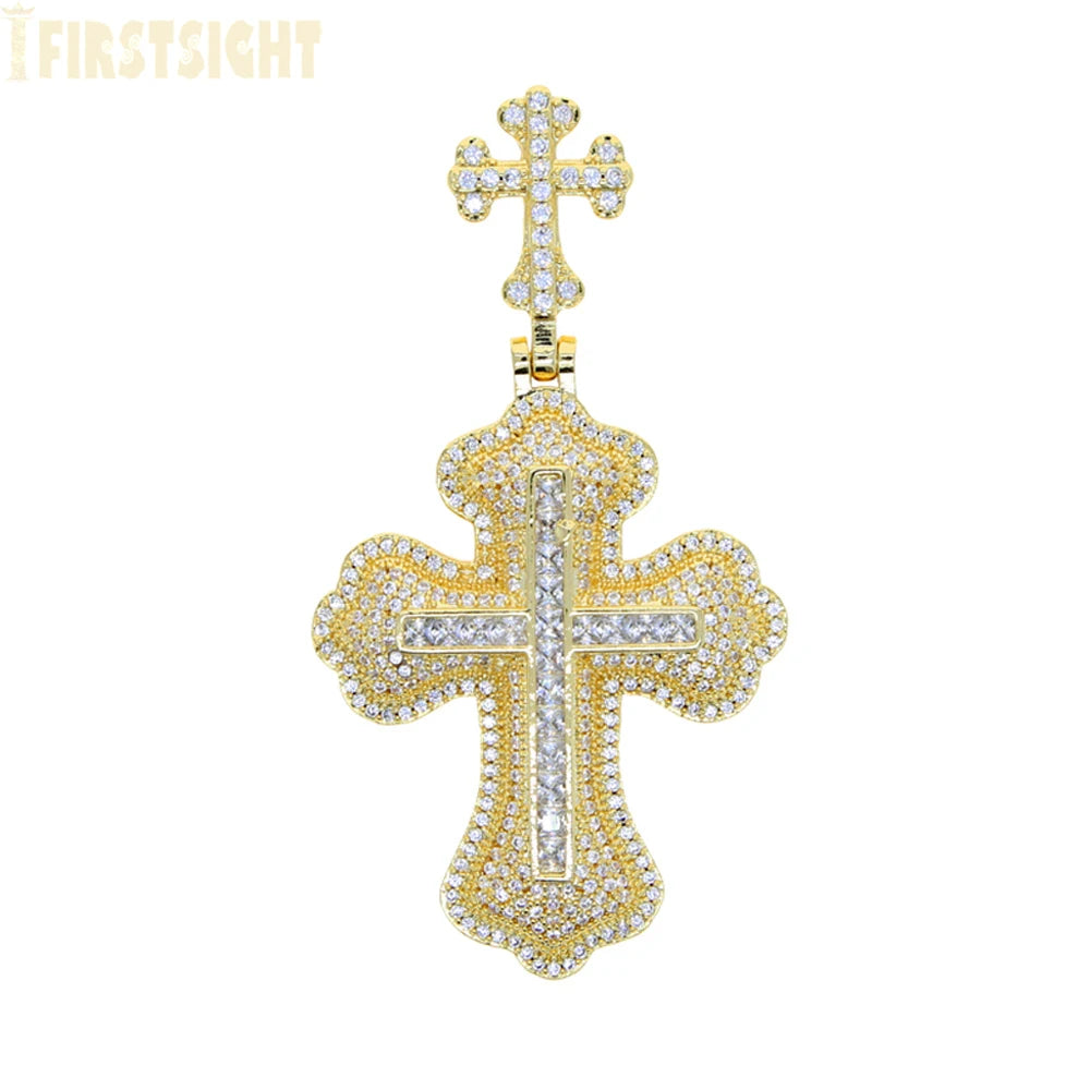 2025 New Iced Out Cross Pendant Necklace for Men Women Bling Gold Color Cubic Zirconia Infinity Link Eye Charm Hip Hop
