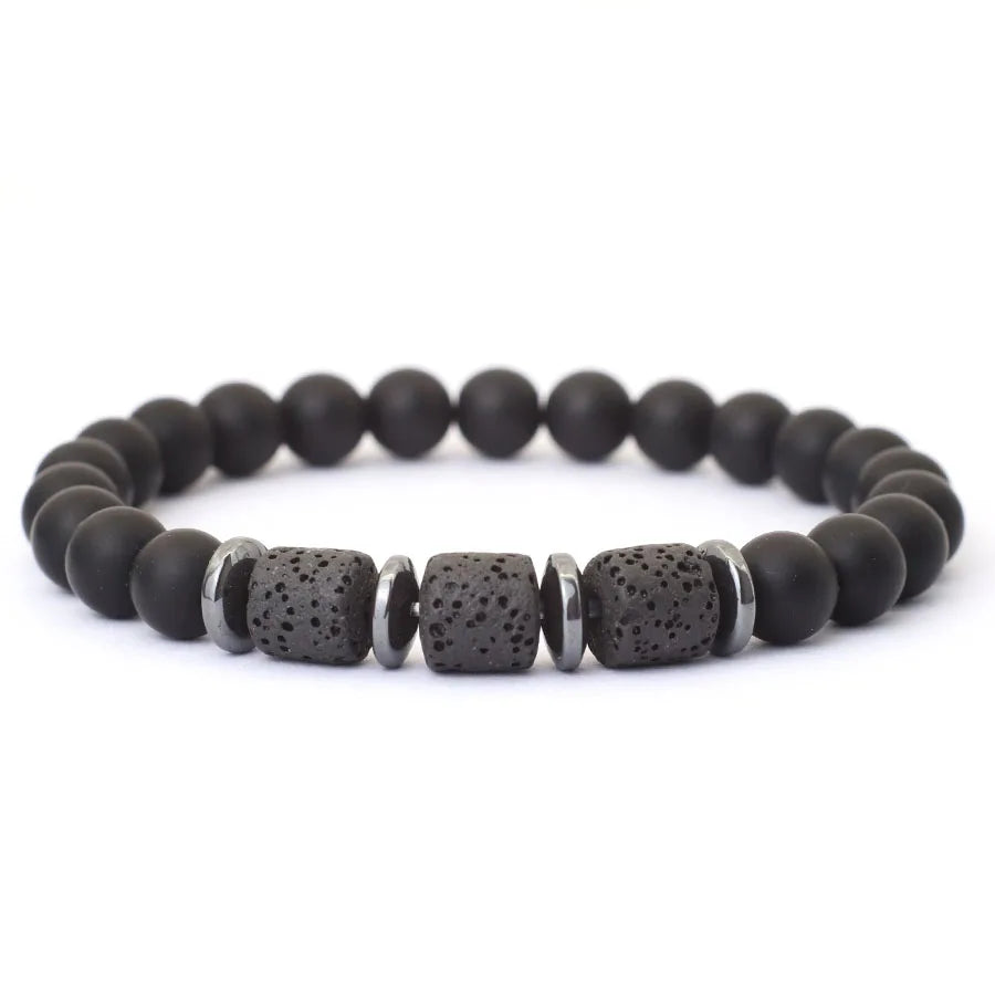 Noter New Novel Men Bracelet Natural Tiger Eyes Volcanic Rock Beaded Braclet Gift For Him Hematite Healing Braslet Pulsera Homme