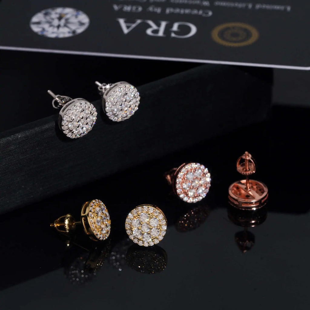 Full Moissanite D Color Women's Hip-hop Round Earrings 925 Silver Screw Ear Stud High Quality Fine Jewelry for Women men Gift