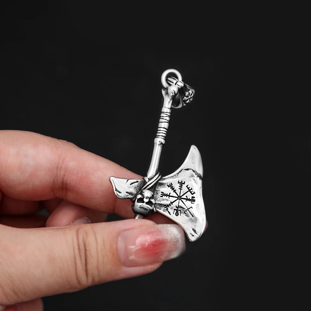 Viking Steel Pendant Vintage Warrior Axe Vegvisir