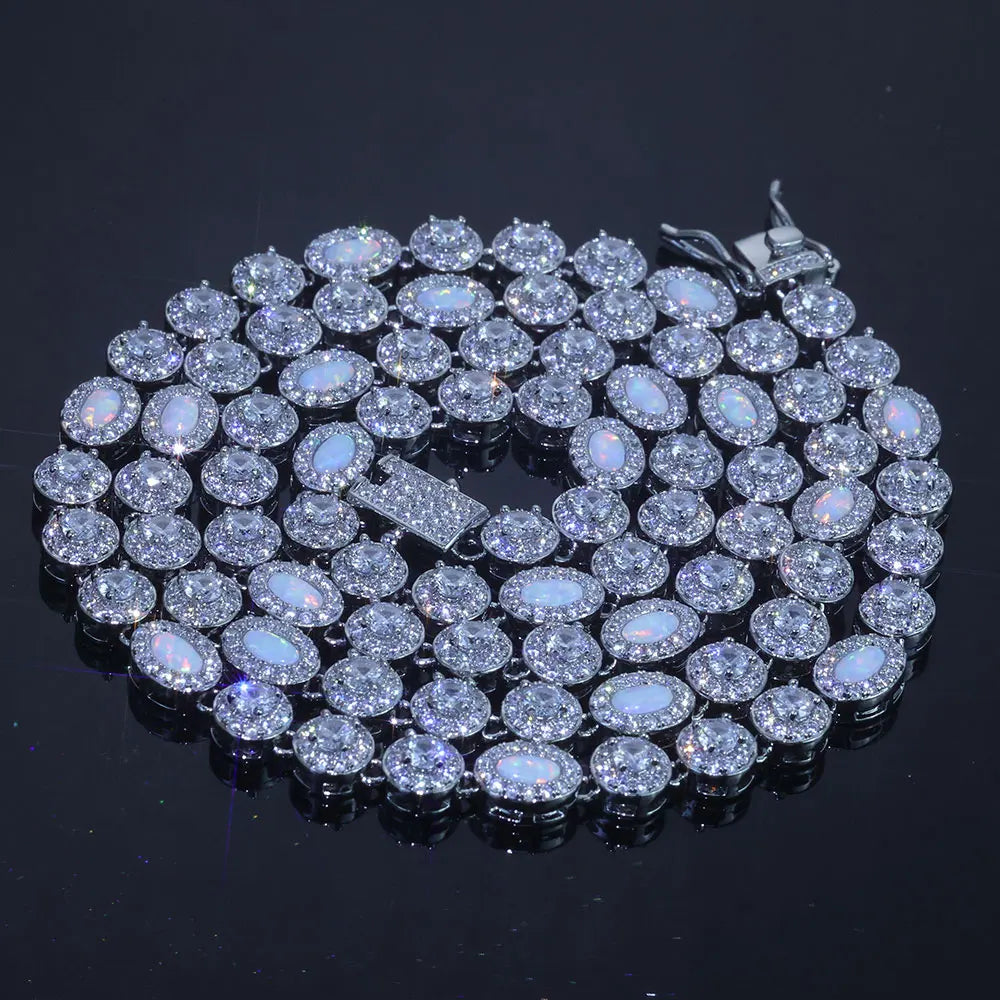 Tennis Chain Necklace Stainless Steel Opal Diamond