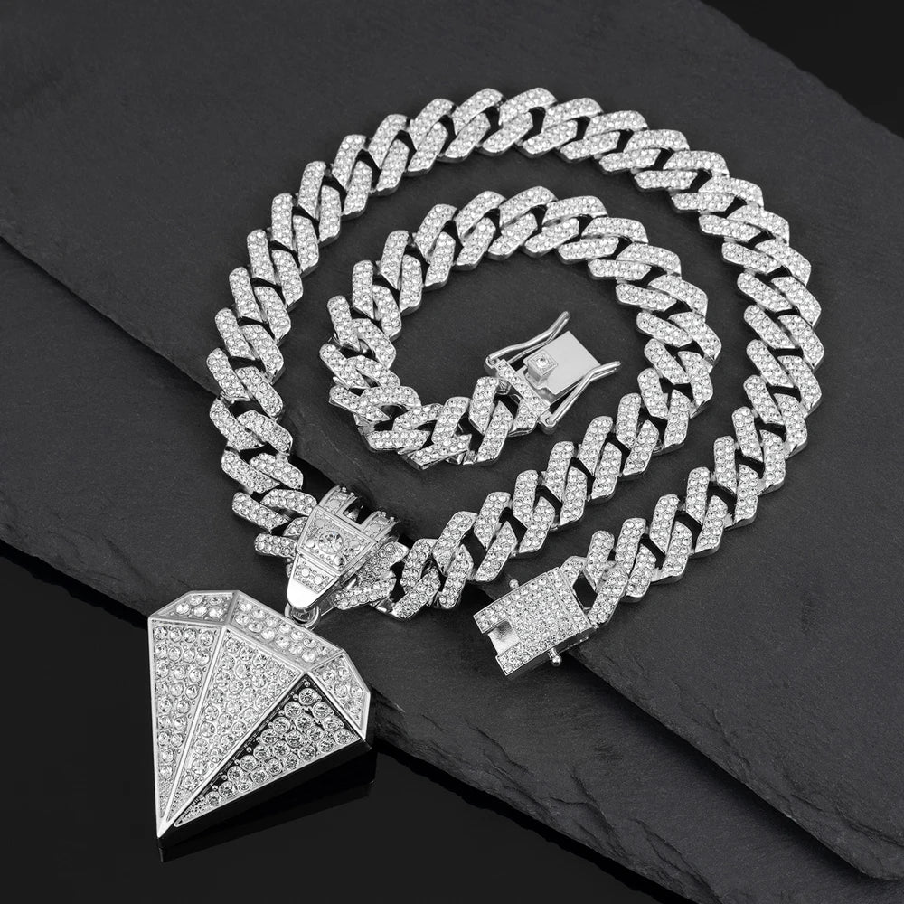 Hip Hop Tapered Pendant Necklace with 14mm Cuban Chain Shape Pendants Necklaces Fashion Charm Jewelry,For Men And Women