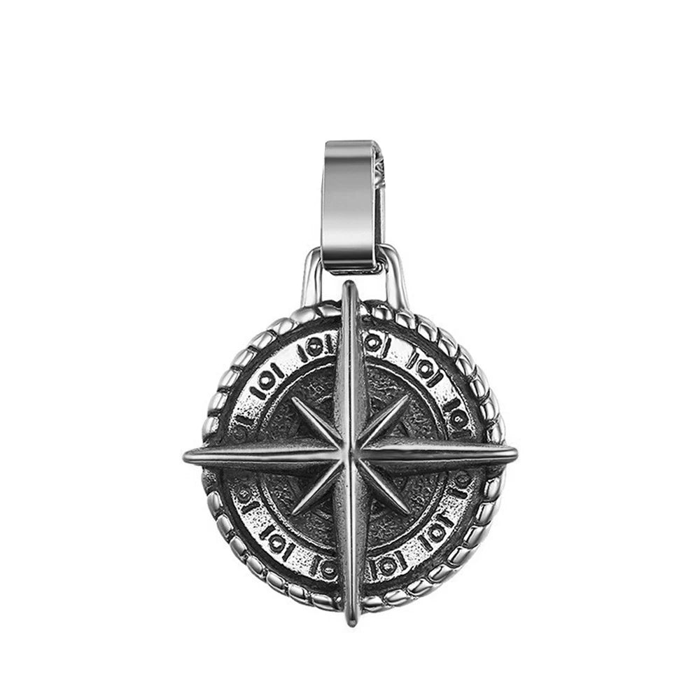 Voyager Vintage Viking Compass Pendant Necklace For Men Punk Hip Hop 316L Stainless Steel Biker Cross Necklace Jewelry