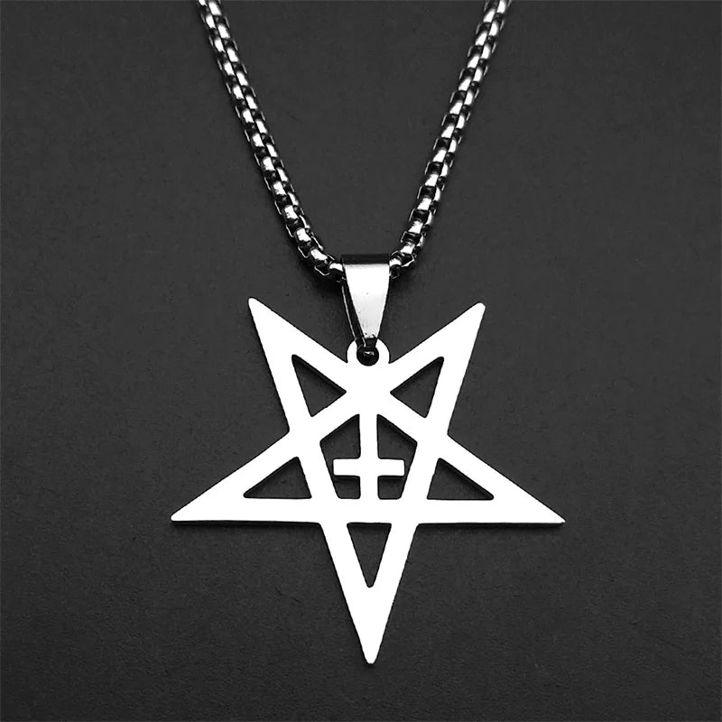 Gothic Inverted Pentacle Cross Pendant — SS