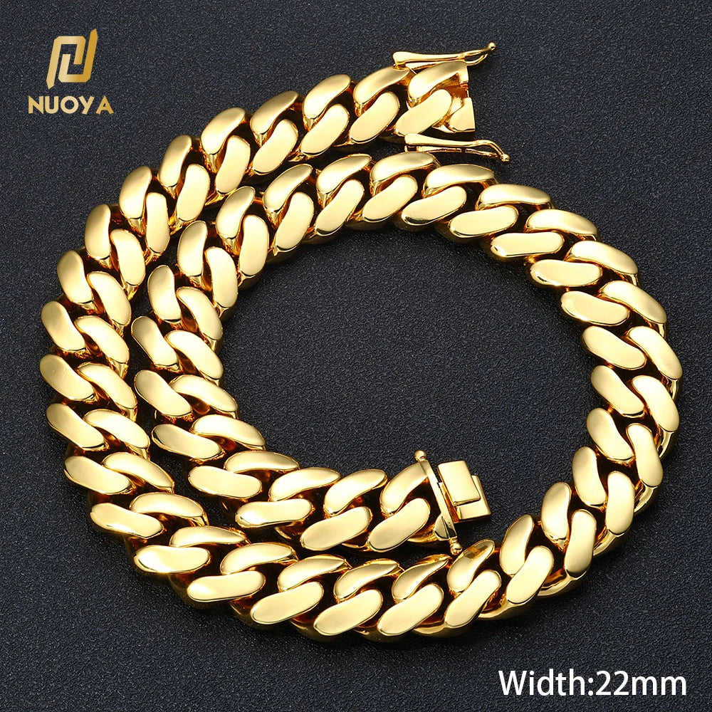 Gold Cuban Chain Necklace 10MM Smooth 18K