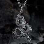 Zircon Auspicious Dragon Pendant — Stainless Steel