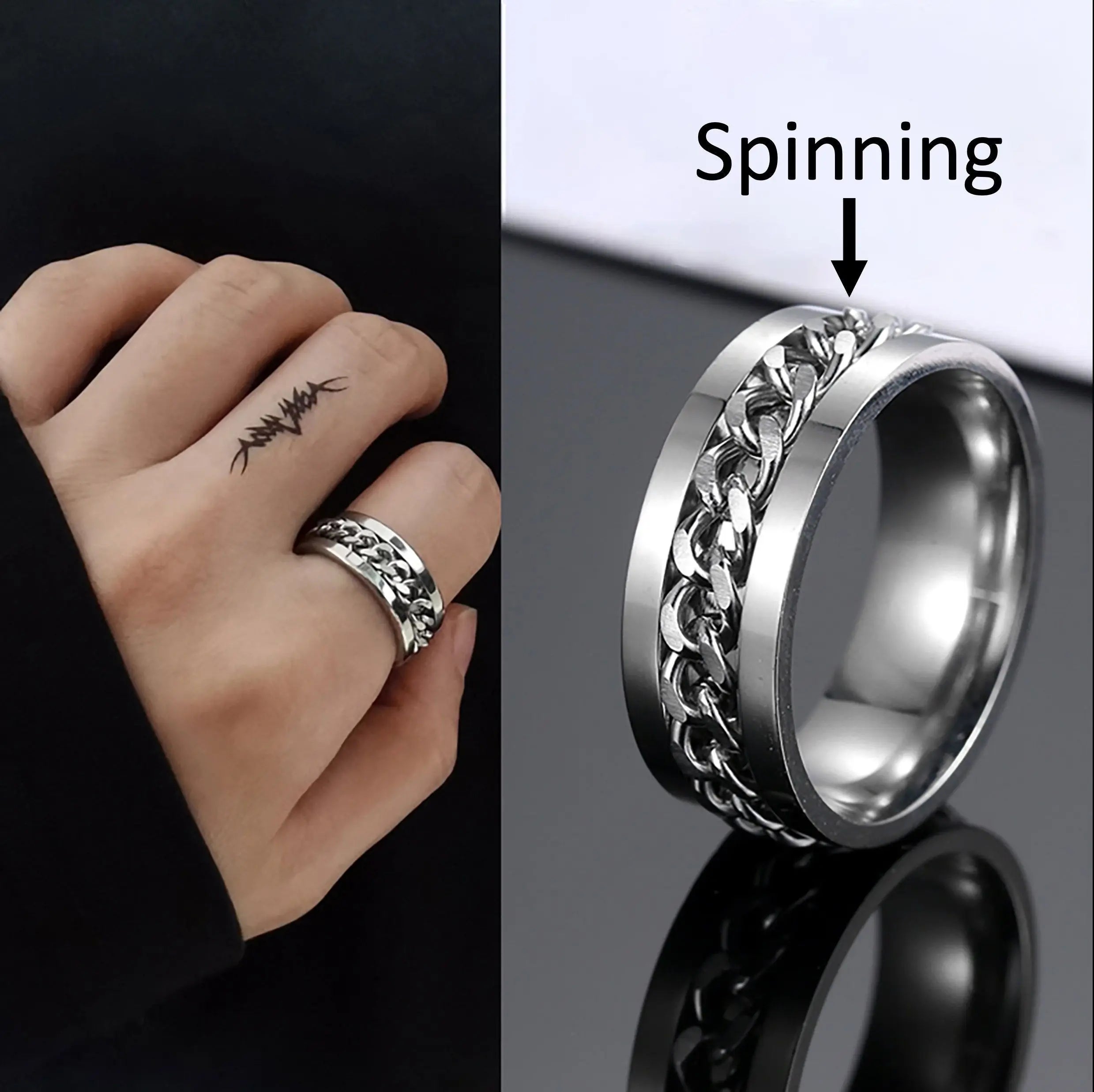 Anxiety Fidget Rings For Men Spining Titanium Stainless Steel Colorfully Spinner Rotatable Chain Jewelry Rotating Rings