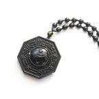 Obsidian Stone Taoism Necklace Black Pendant Chinese Tai Ji Ba Gua Octagon Long Sweater Chain Amulet Mascot Men Taoist