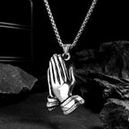 Silver Praying Hands Pendant Necklace Statement